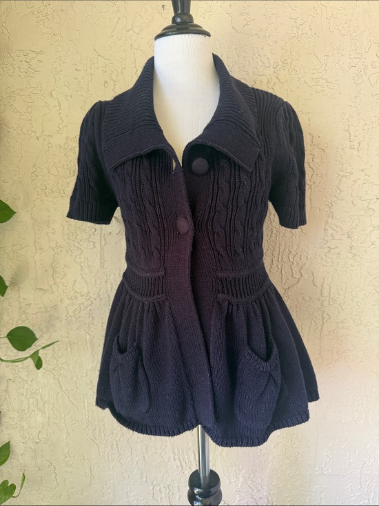 French Connection Sweaters - French Connection Navy Short-Sleeve Cable Knit Cardigan